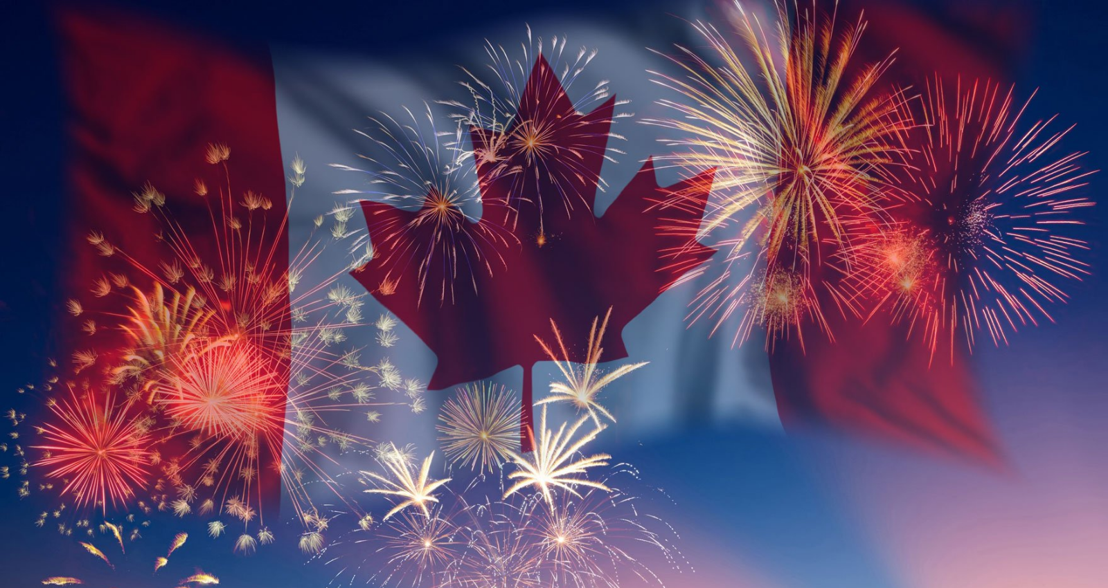 Canada flag with fireworks background